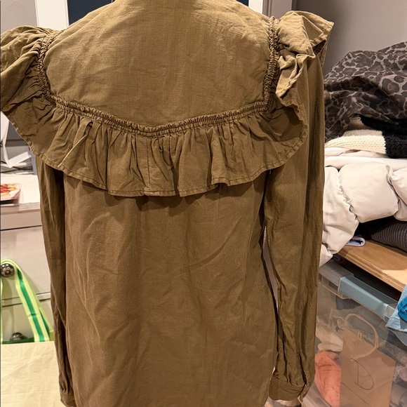 ANTHROPOLOGIE Pilcro Ruffle Button Down Blouse Top Green - Picture 4 of 8